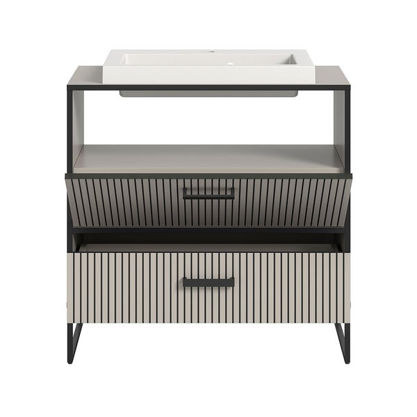 Bagno Waschbeckenunterschrank inkl. Waschbecken 1 Schublade 1 Klapptür hellgrau, cremefarben. 80 X 48 X 84 cm