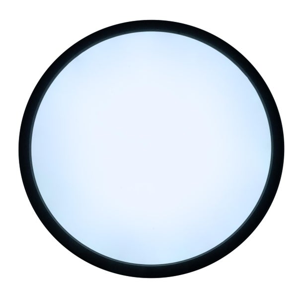 Die LED Deckenleuchte CARLO mit RGB-Backlight, Ø von 29,3 cm, klassisch-moderne Deckenleuchte aus schwarzem/weißem Kunststoff mit vielen Funktionen, z.B. Farbwechsler
