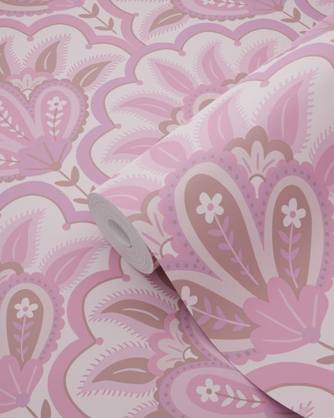 ESTAhome Tapete orientalisches Barockmotiv Lila und Rosa - 50 x 900 cm - 131038