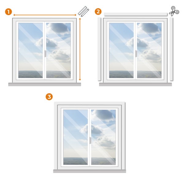 Anleitung zum Messen und Zuschneiden eines Fensterrollos in drei Schritten.