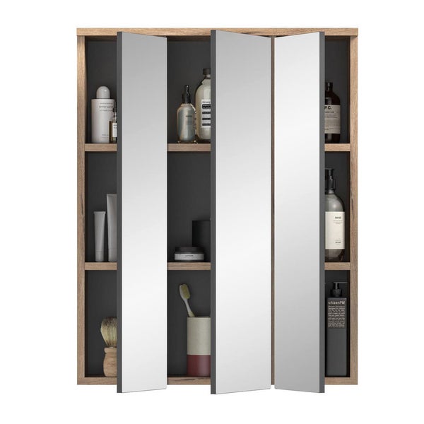 Mason Spiegelschrank Bad 3 Türen mit Licht Eiche dekor. 60 X 18 X 77 cm