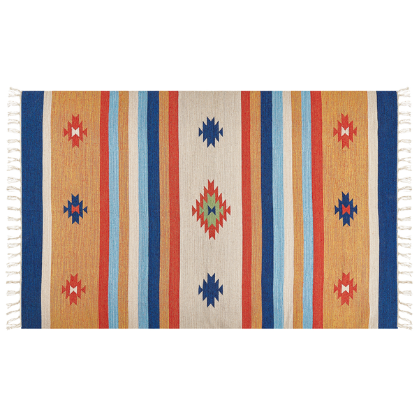 Kelim Teppich Baumwolle mehrfarbig 140 x 200 cm geometrisches Muster Kurzflor TARONIK