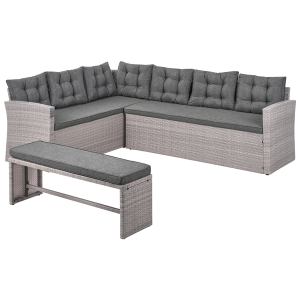 8-Sitzer Ecksofa mit Bank Rattan grau VITERBO