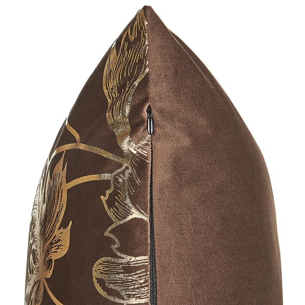 Dekokissen 2er Set DAFFODIL Samtstoff 45 x 45 cm Braun Blumenmuster