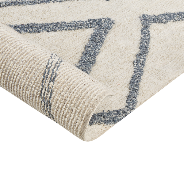 Teppich Baumwolle cremeweiß / blau 160 x 230 cm geometrisches Muster Shaggy MENDERES