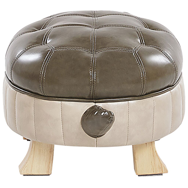 Gepolsterter runder Hocker mit gesteppter Oberfläche und Holzfüßen