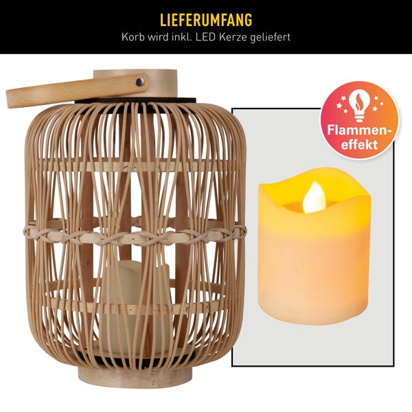 Dekorativer Korb mit LED Kerze für stimmungsvolle Beleuchtung