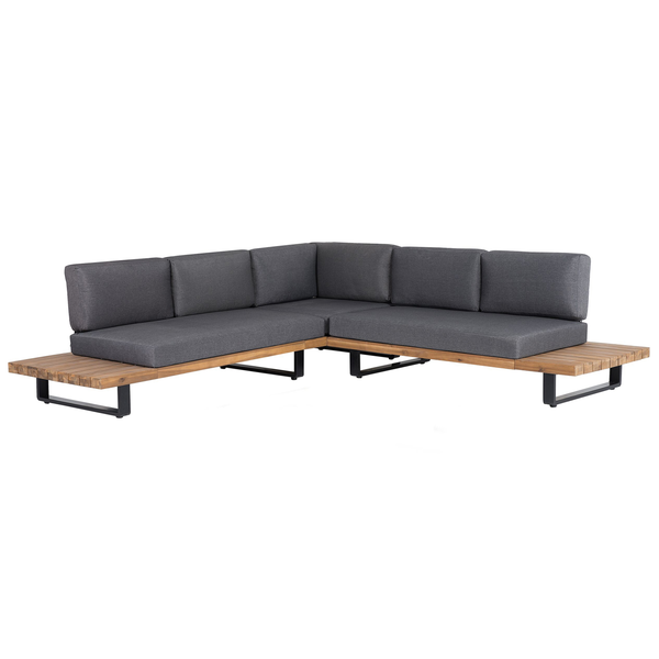 Garten Ecksofa mit Tisch 5-Sitzer MYKONOS rechtsseitig zertifiziertes Akazienholz Dunkelgrau