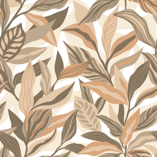 ESTAhome Tapete tropische Blätter Beige - 50 x 900 cm - 131039