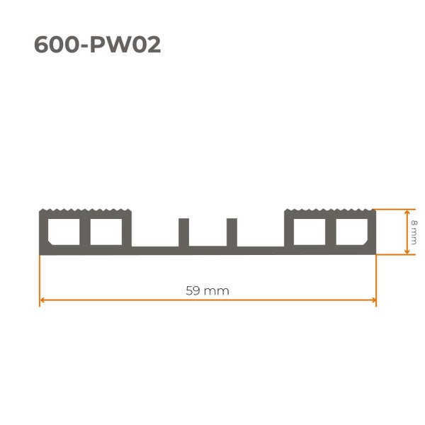 Technische Zeichnung eines Profils mit den Maßen 59 mm Breite und 8 mm Höhe