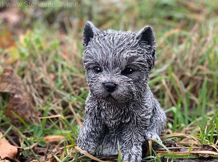 Steinfigur Cairn Terrier Welpe als Garten- oder Terrassendeko