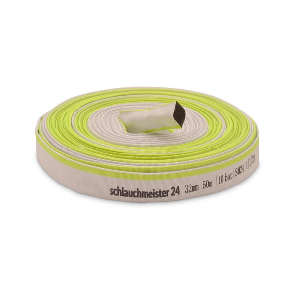 Ø 1 1/4 Zoll - 32 mm, 50 m Flachschlauch | Bauschlauch | Industrieschlauch | Synthetischer Gummi, Weiß mit Grün, 10 Bar, -20°C bis +60°