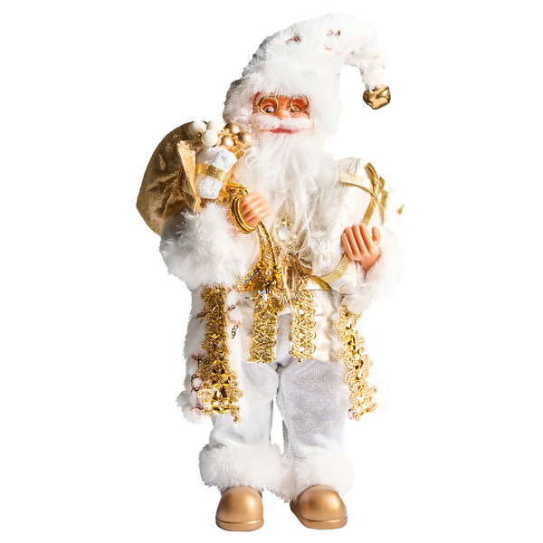 Dekorativer Weihnachtsmann mit Geschenkesack und goldenen Akzenten