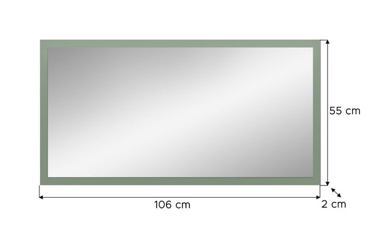 Rechteckiger Spiegel mit Rahmen und Maßangaben 106 cm mal 55 cm