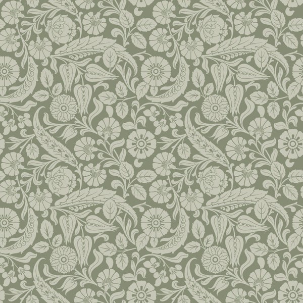 ESTAhome Tapete Blumenmuster Olivgrün - 50 x 900 cm - 139784