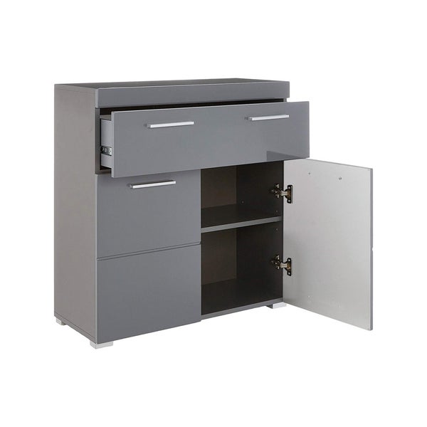 AmandaMando Bad Standtype Stauraum 2 Türen, 1 Schublade grau, grau Hochglanz. 73 X 31 X 79 cm