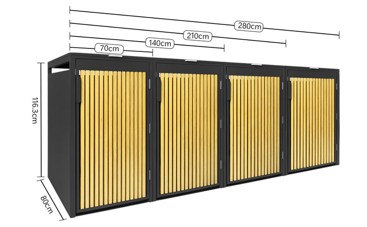 Abfalltonnenbox mit Größenangaben