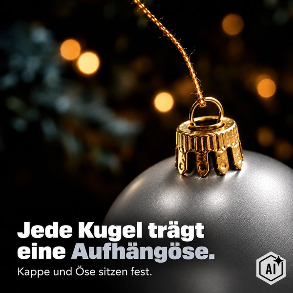 Weihnachtskugel mit stabiler Aufhängöse und Kappe zur Dekoration.
