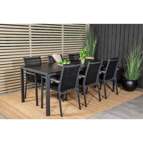 Break Gartenset Tisch 90x205cm schwarz, 6 Stühle schwarz. 90 X 205 X 74 cm