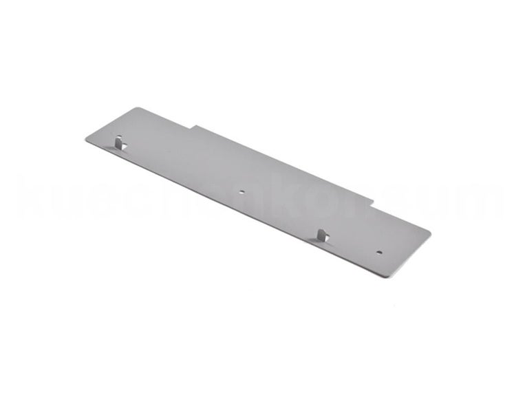 Graue, rechteckige Metallplatte für Schubladenfronten mit zwei Befestigungshaken.