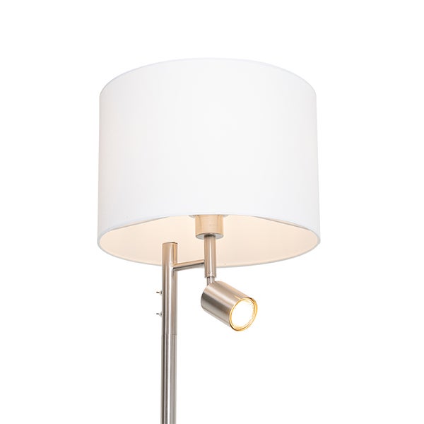 Stehlampe aus Stahl mit weißem Schirm und Leselampe - Jelena