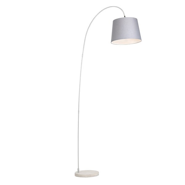 QAZQA - Moderne Bogenlampe mit grauem Schirm - Bend I Wohnzimmer I Schlafzimmer - Stahl Länglich - LED geeignet E27