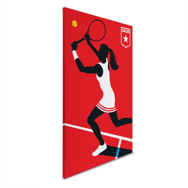 Leinwandbild mit einer Tennisspielerin beim Aufschlag