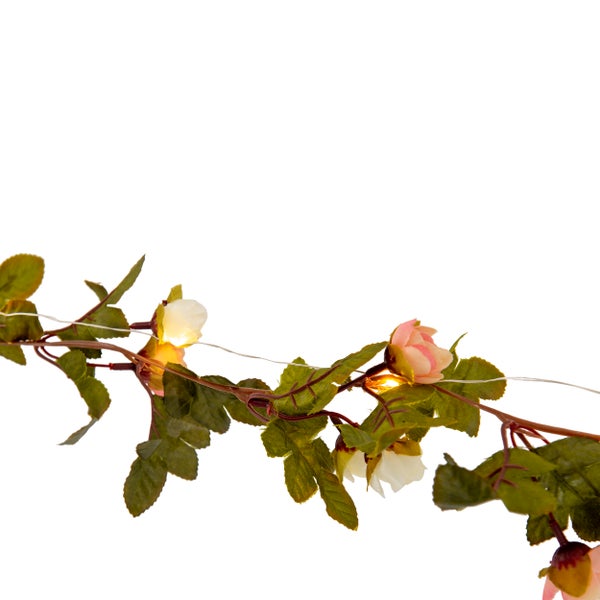 Dekorative Rosen-Lichterkette mit Blüten und Blättern