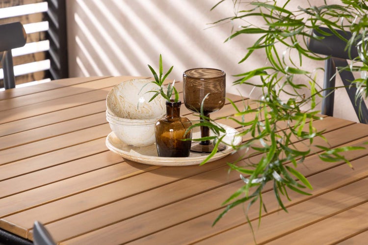 Holmbeck Gartenset Tisch 90x200cm natur, 6 Stühle Peking dunkel grau. 90 X 200 X 75 cm