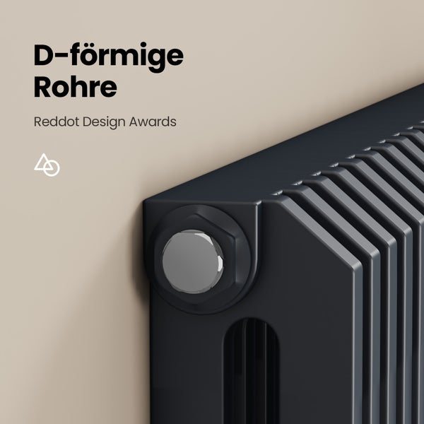 EMKE Badheizkörper 348 x 1800 mm 1611 W, Designheizkörper, Warmwasserbetrieb, Anschluss unten, Vertikaler Flachheizkörper, Handtuchheizkörper, D-Rohr-Design, Zentralheizung, für Bad & WC, Anthrazit