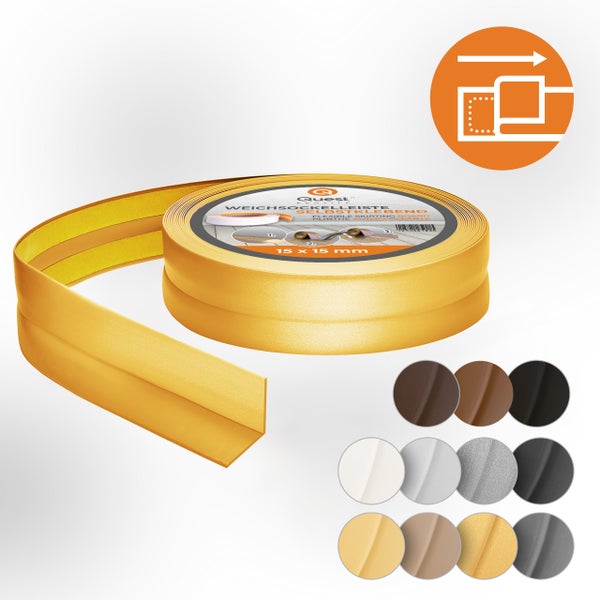 Quest Weichsockelleiste Selbstklebend 15 x 15 mm, PVC, Flexibel, Gold, 5 Meter