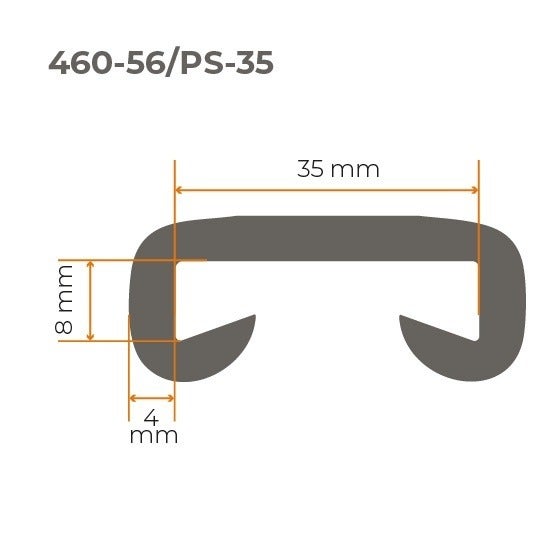 Abbildung mit Maßangaben von einem C-Profil mit den Maßen 35 mm, 8 mm und 4 mm.