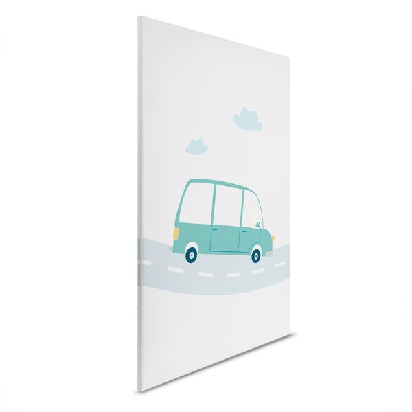 Leinwandbild mit einem gezeichneten Auto auf einer Straße