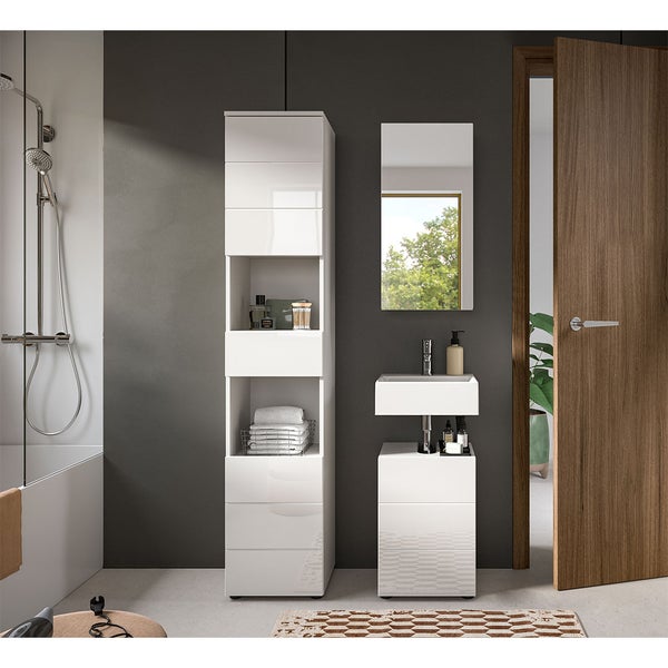 Vira Badmöbelset 3 Teile weiß Hochglanz, weiß. 91 X 34 X 190 cm