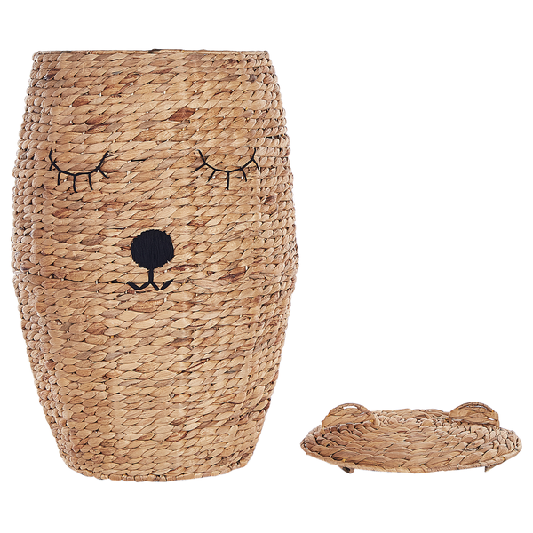 Dekorativer Wäschekorb in Bärenform mit Deckel aus Wasserhyazinthe