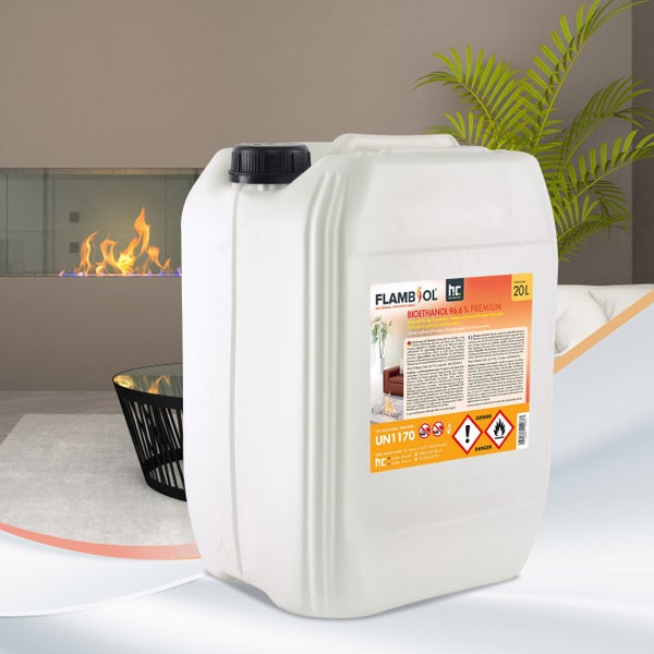 Kanister mit 20 Liter Bioethanol 96,6 Prozent Premium für Bio-Feuerstellen und Kamine