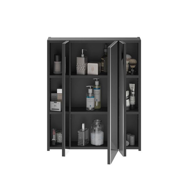 Linus Spiegelschrank Bad 3 Türen mit Licht schwarz. 60 X 18 X 70 cm