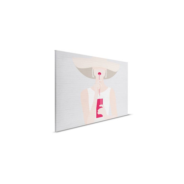 Wandbild mit Frau im Sommerhut, die ein Getränk genießt