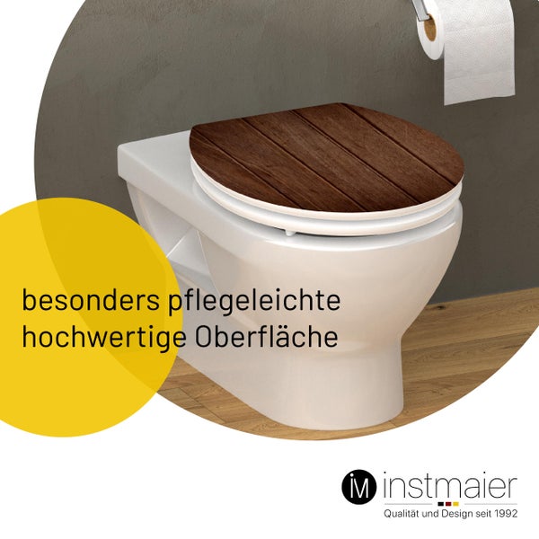 instmaier WC Sitz WC8M | FSC zertifiziertes Holz | Toilettendeckel mit Absenkautomatik | Klobrille Motiv - Dunkles Holz | Oval | Nachhaltig | MDF-Holzkern