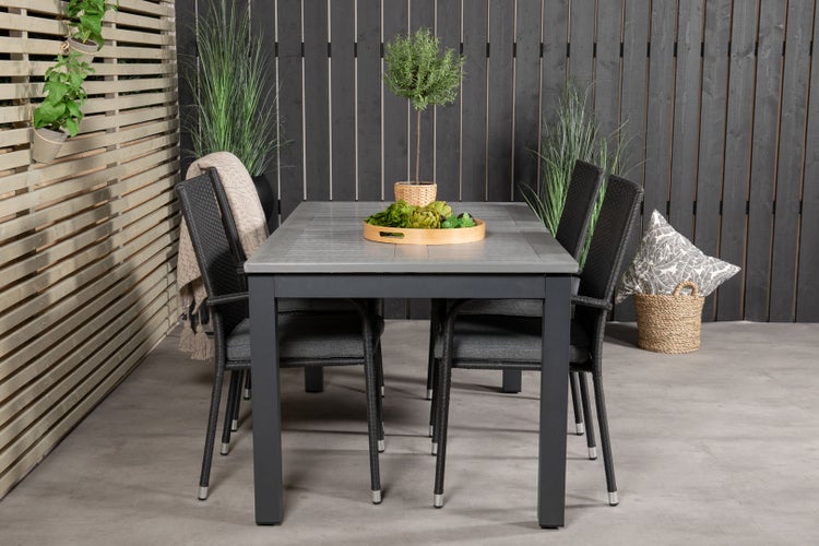 Albany Gartenset Tisch 100x160/240cm und 4 Stühle Anna schwarz, grau. 100 X 160 X 74 cm