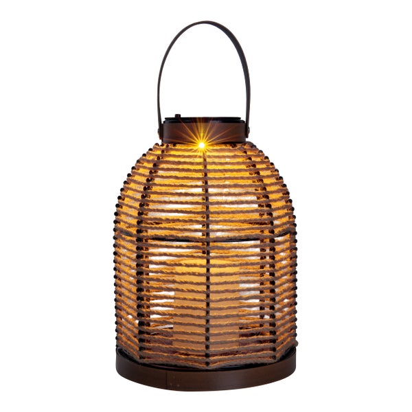 LED Solarleuchte Korbinian für Garten und Terrasse, Dekolampe aus Metall mit Jutebespannung in natur, fest verbaute LEDs, Solarlampe für Außen 29 x 21 cm