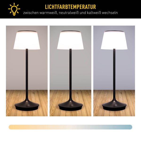 LED Leuchte EMMI für Außen und Innen, Tischlampe aus Metall und Kunststoff , mit fest verbauten LEDs, LED Tischlampe für Balkon, Terrasse, Garten, Wohnzimmer, Wintergarten, ca. 38 cm hoch