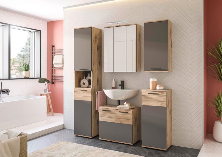 Mason Spiegelschrank Bad 3 Türen Eiche dekor. 60 X 18 X 77 cm