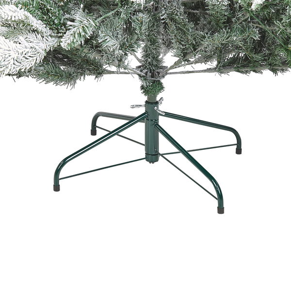 Detailansicht eines Weihnachtsbaumständers aus Metall mit einem künstlichen Weihnachtsbaum