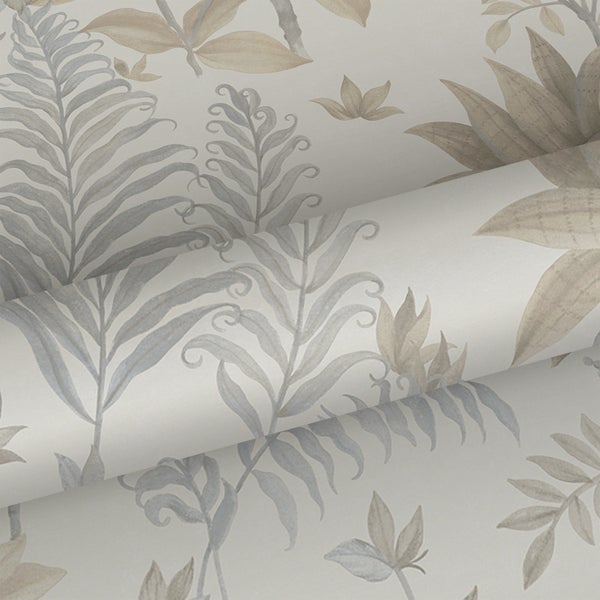 Sanders und Sanders Tapete tropische Blätter Beige und Grau - 53 cm x 10,05 m - 640724