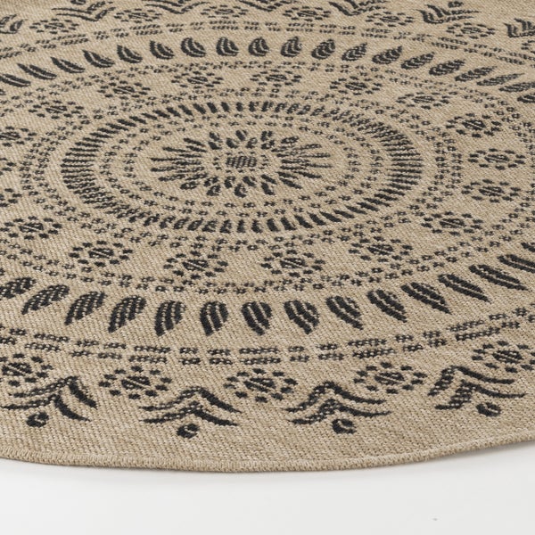 Runder In-/Outdoor-Teppich mit Jute-Look Beige/Schwarz Ø 100 cm VERA