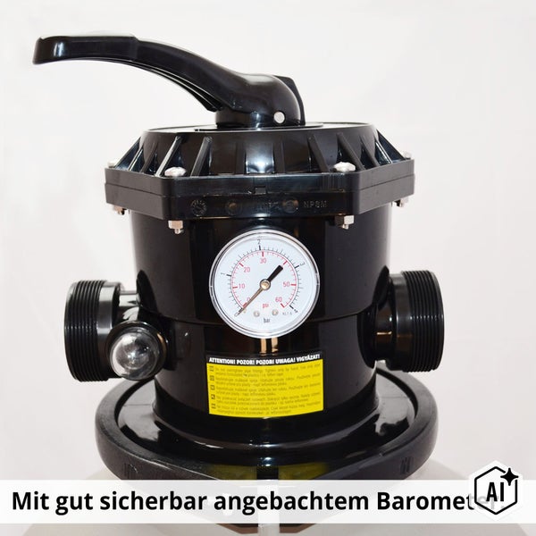 Mehrwegeventil für Sandfilteranlage mit integriertem Manometer zur Drucküberwachung