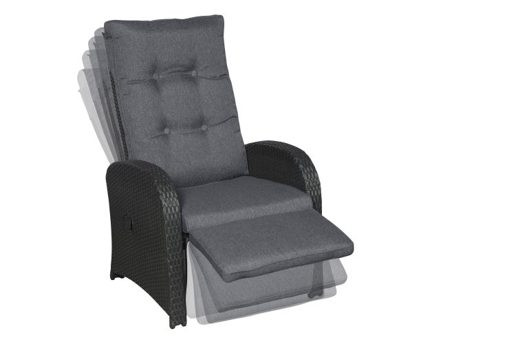 Jorl Garten Lounge Gartenstuhl, Sofastuhl mit stufenloser Einstellung im Rücken und Fußstütze schwarz/grau. 2er Set