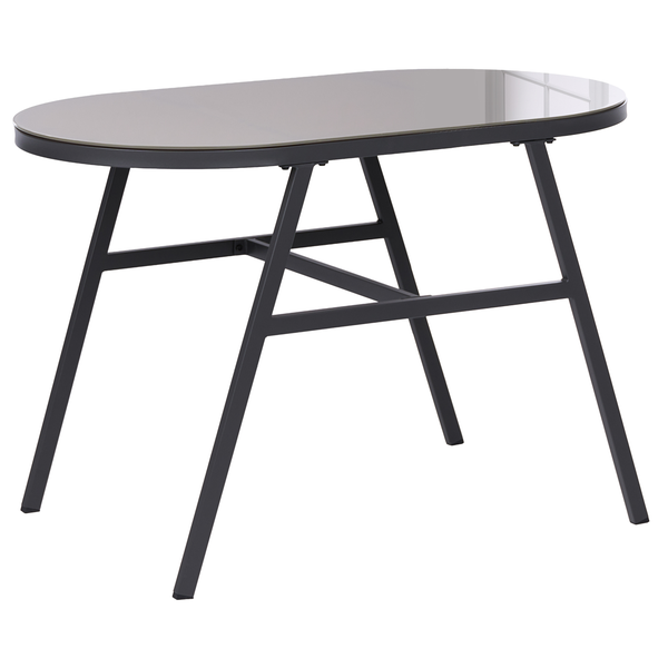 Ovaler Gartentisch mit Glasplatte und Metallgestell