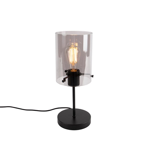 Design Tischlampe schwarz mit Rauchglas auf Standard - Kuppel